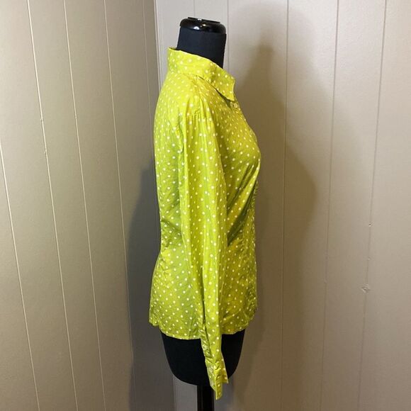 Boden 6 Long Sleeve Polka Dot Button Up Fitted Top Lime Green - Picture 3 of 6